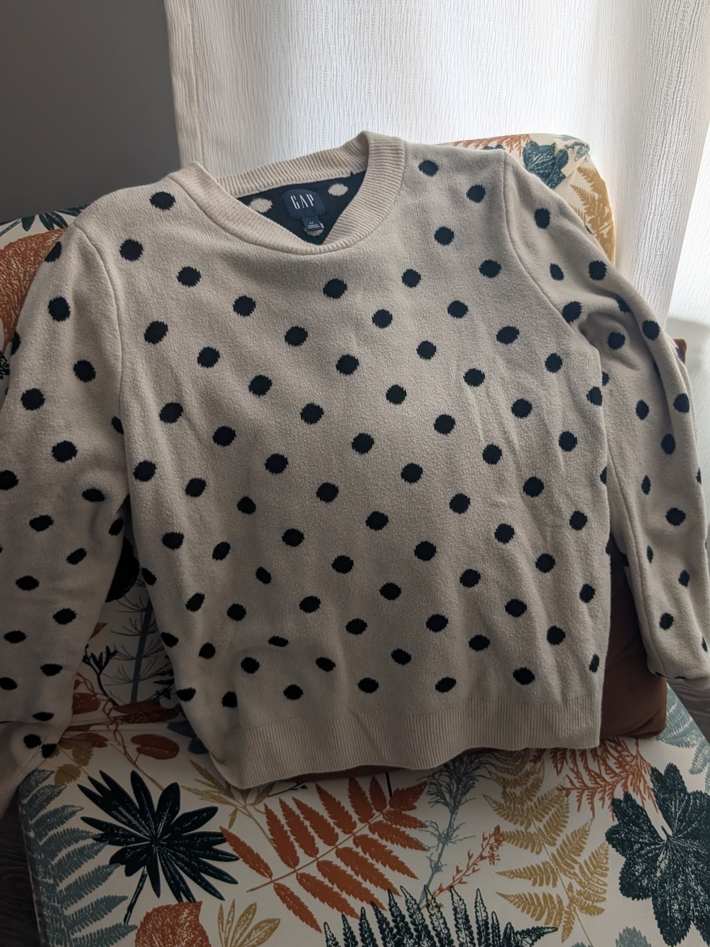 GAP Cream Crewneck Sweater with Black Polka Dots